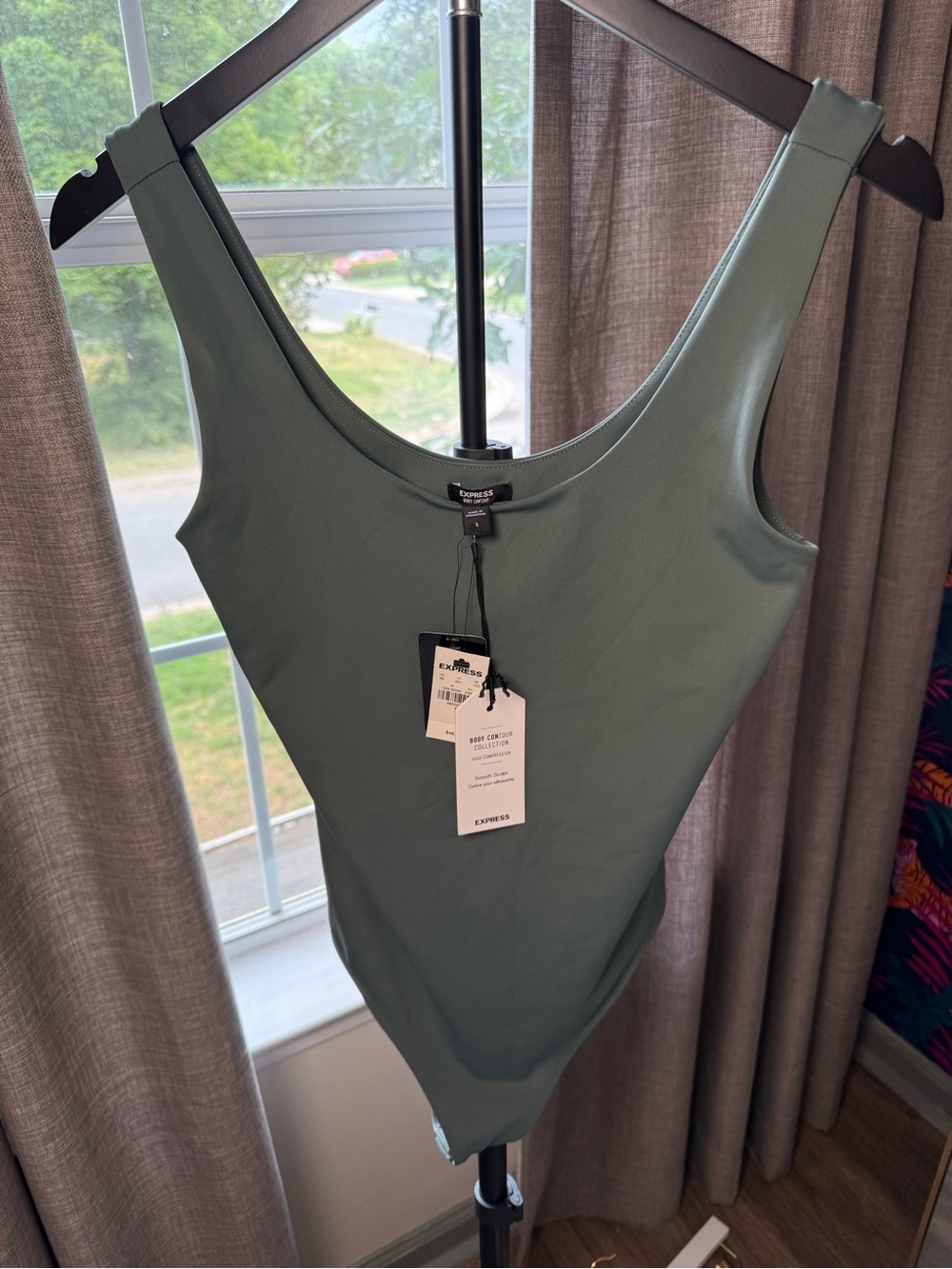 Express Sleeveless Scoop Contour Bodysuit in Sage